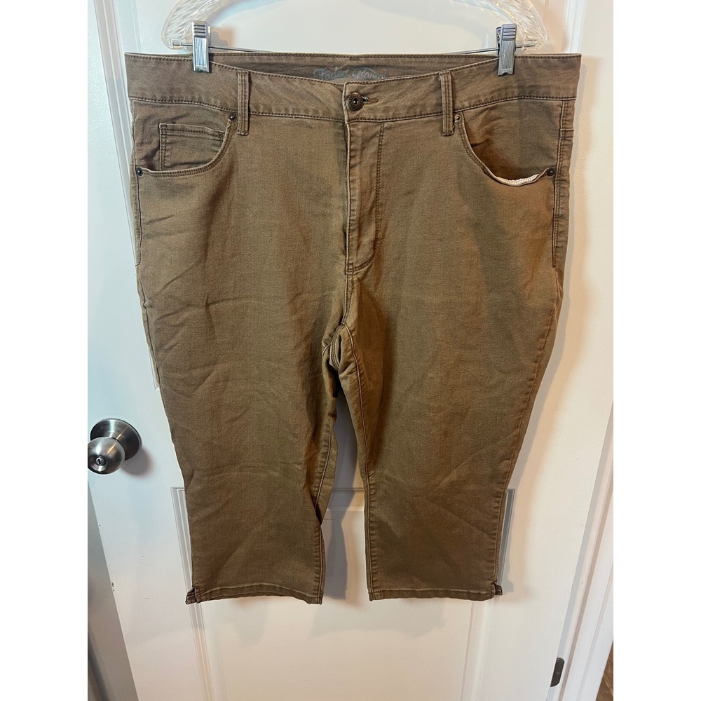 Faded Glory Womens Capri Pants Side Slit Hem Brown 20W